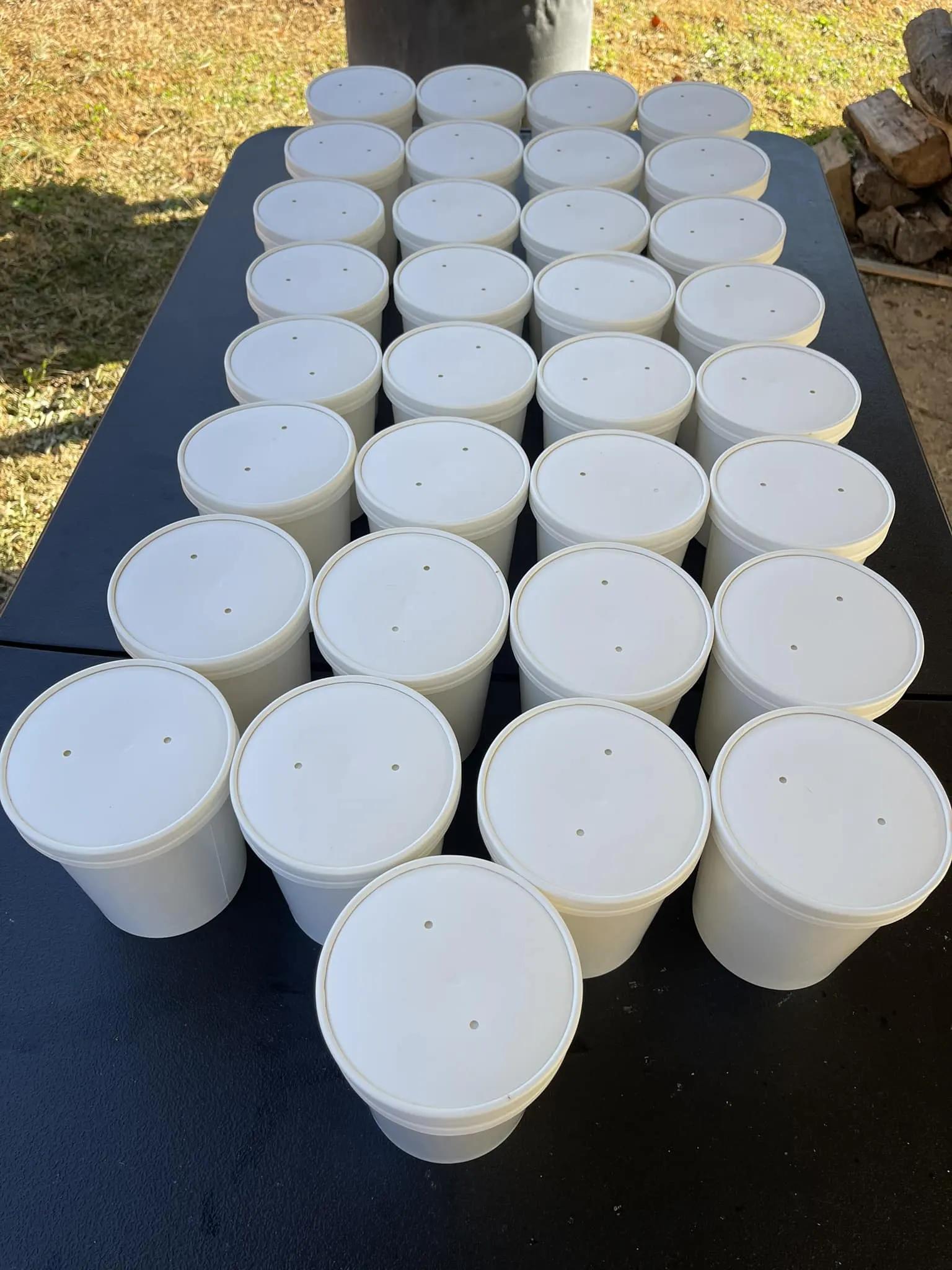 Serving cups of big batch Brunswick stew, hearty and perfect for large family reunions and events