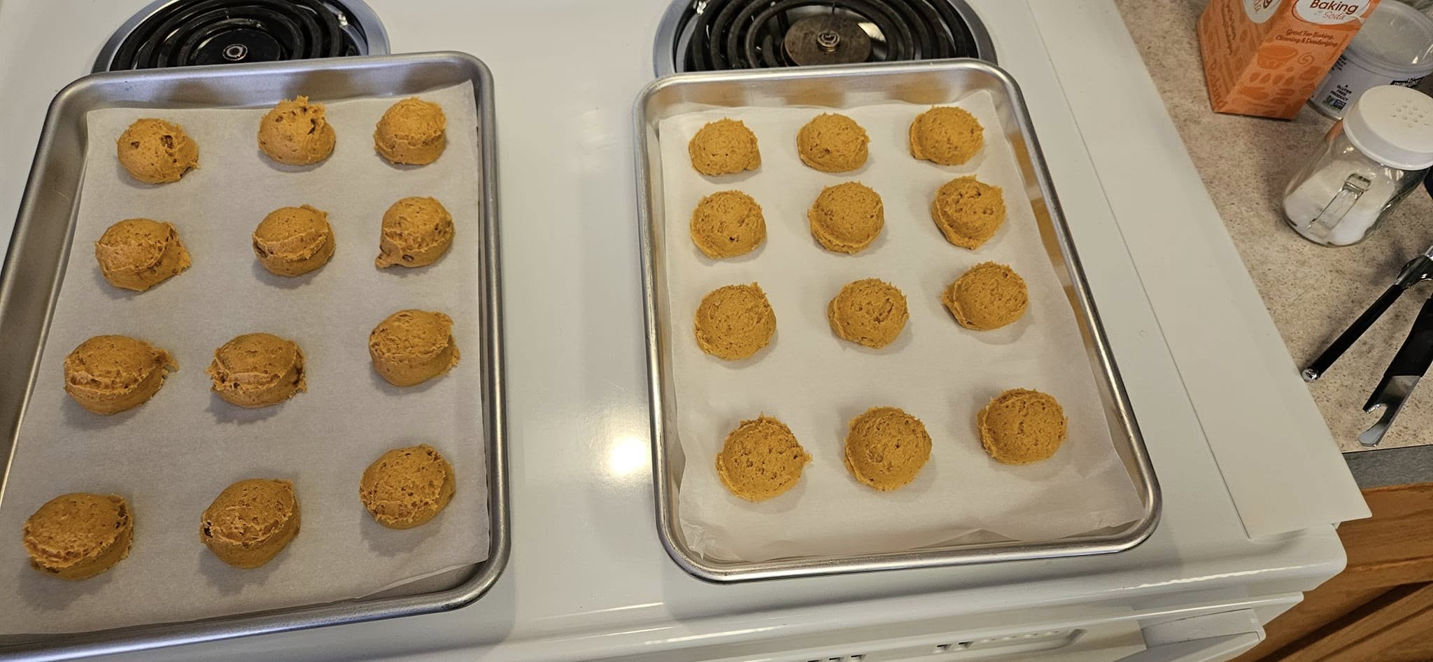 Cookie dough scooped and ready to bake.