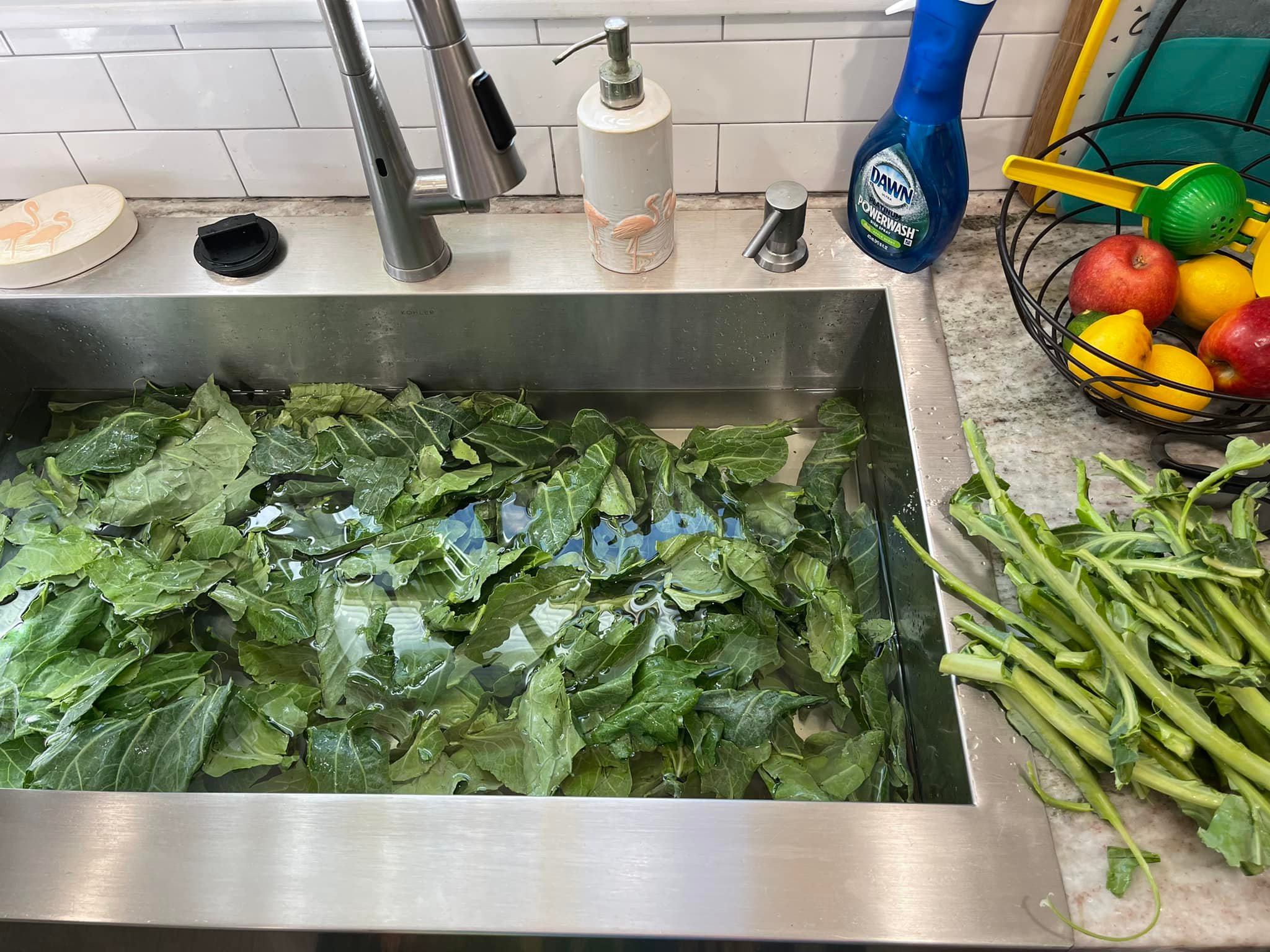 Remove stems from collard leaves.