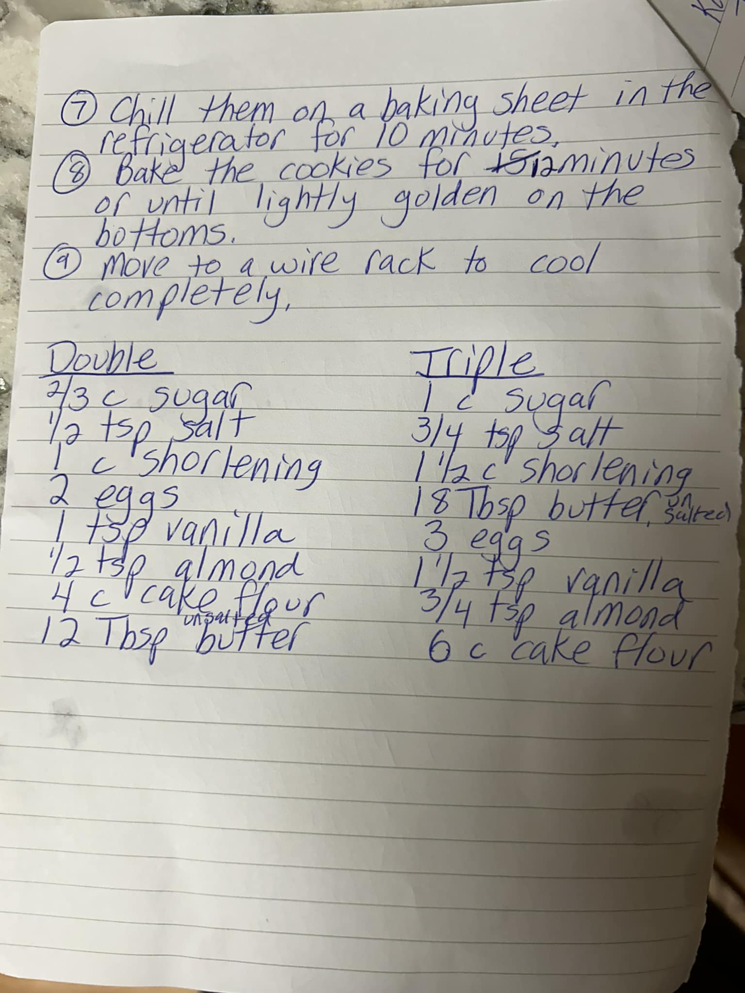 Handwritten recipe for chocolate and vanilla buttercream icing for thumbprint cookies