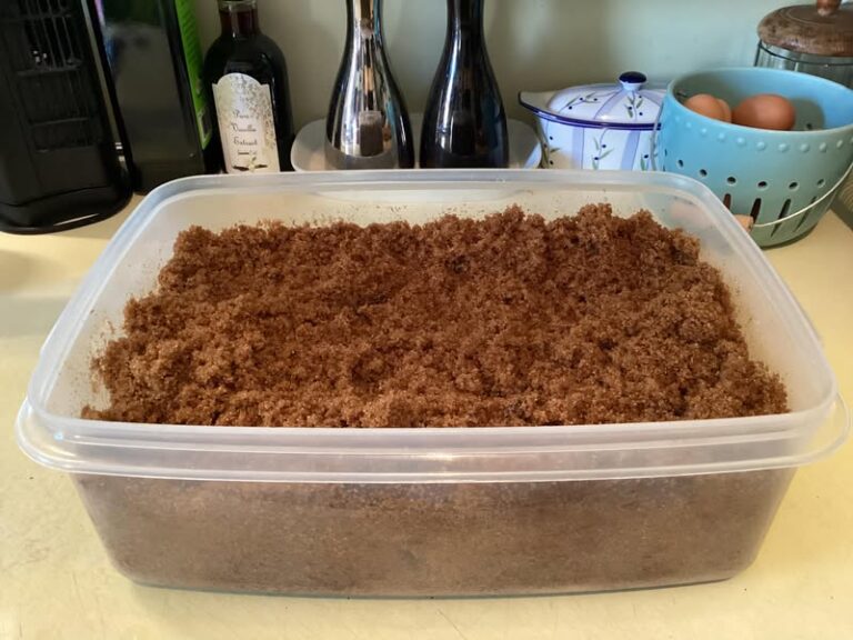 Freshly made homemade brown sugar in an airtight container