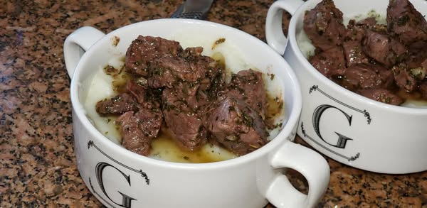 Garlic Butter Steak Over Creamy Mashed Potatoes (Hubby-Approved!)