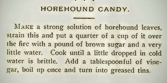 Vintage recipe card describing how to make horehound candy the old-fashioned way