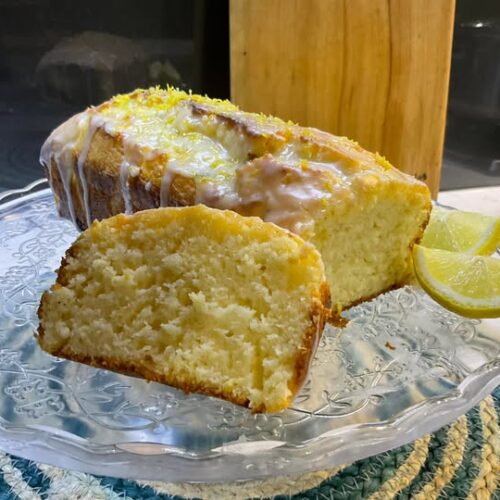 glazed moist lemon loaf cake with zest