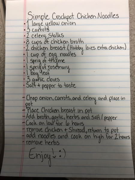 serving bowl of simple crockpot chicken noodles
