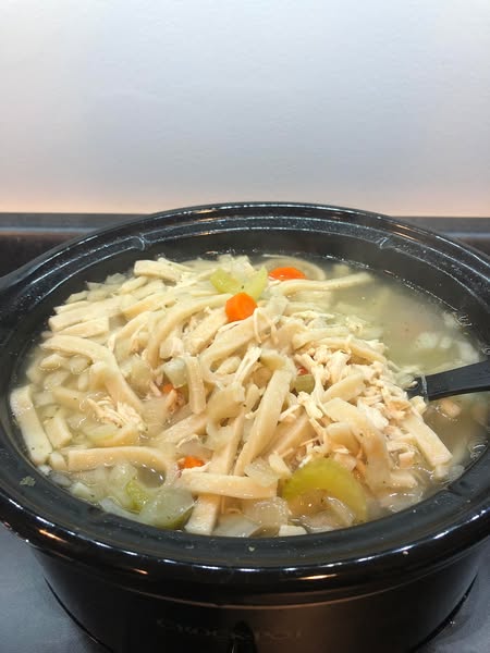 crockpot chicken noodles in slow cooker