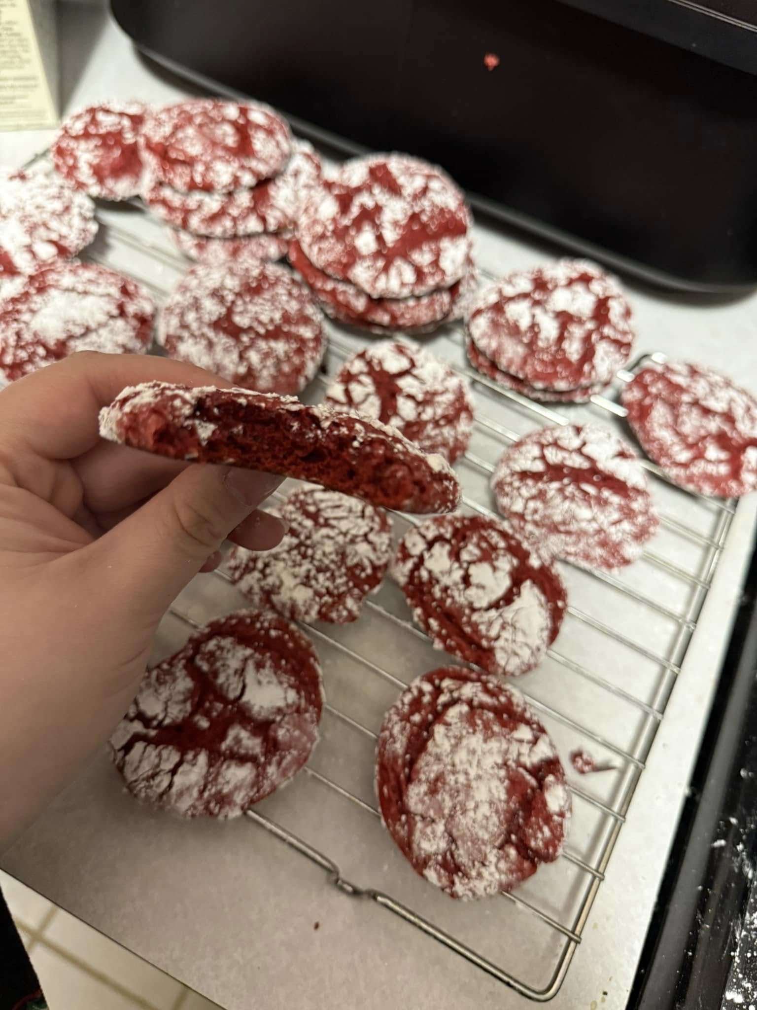 Chewy red velvet cookie with fudgy center