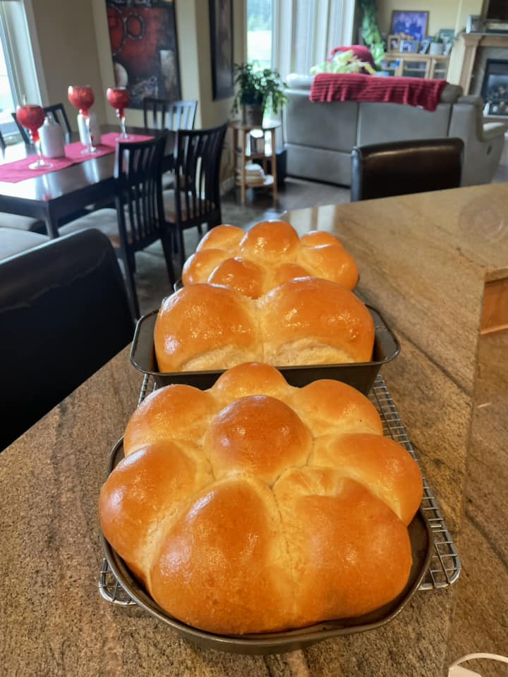 Glossy pan of easy homemade dinner rolls