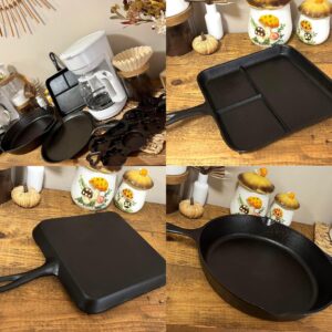 Fully restored and seasoned cast iron collection on wooden countertop, ready for use