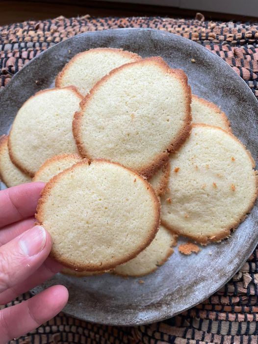 soft vanilla ice cream cookies with browned edges on a plate, showing their thin soft texture