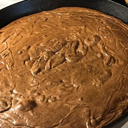 fresh sourdough discard brownies in a 12-inch Lodge cast iron skillet