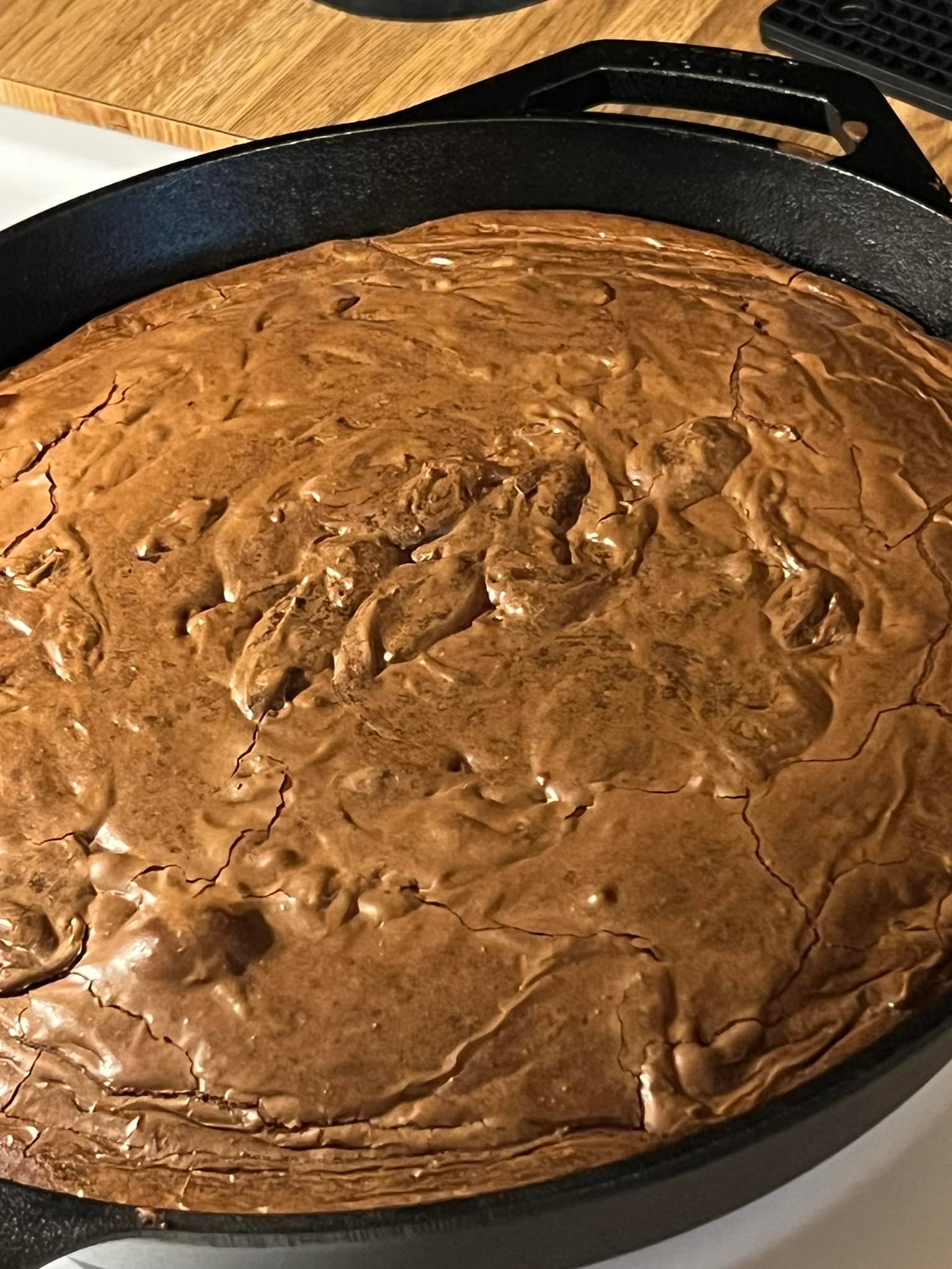 fresh sourdough discard brownies in a 12-inch Lodge cast iron skillet