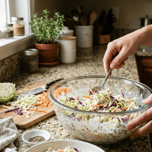 Dolly’s creamy coleslaw made with shredded green cabbage, fresh carrots, sweet onion, and homemade mayonnaise dressing.